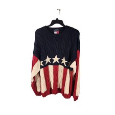Vintage Tommy Hilfiger USA Stars and Stripes Cable Knit Sweater men's XL