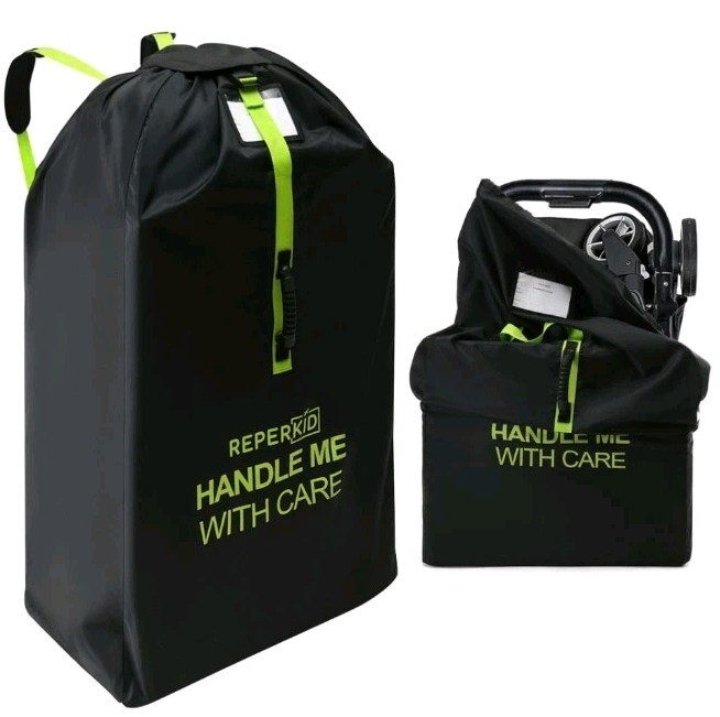 Large Stroller Bag for Airplane Travel, Black & Green, 47" H x 24" W x 15" D