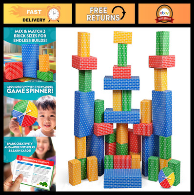 Jumbo Cardboard Building Blocks - 40 Heavy-Duty Bricks, STEM Learning Toy for Ki