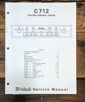 McIntosh C-712 Preamp / Preamplifier Service Manual *Original*