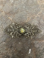Retro Vintage Bronze French Filigree W/ Stardust Cabochon Large Barrette
