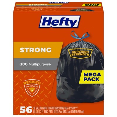 Hefty Strong 30 Gallon Trash Bags, Large 56 Count (Pack of 1), Black 