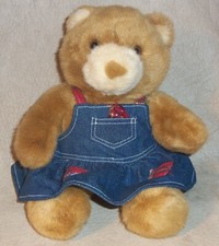 Vintage 1997 Build A Bear 12" Lil Cub Butterscotch Plush Teddy w Overall Dress