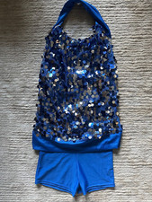2-PIECE WEISSMAN - BLUE  SILVER SEQUIN DANCE COSTUME - size MC Medium Child 