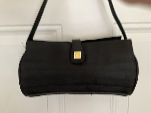 Cartera de tela negra Herve Leger Paris o bolso de cosméticos bolso de mano asa cierre a presión - Imagen 4 de 14