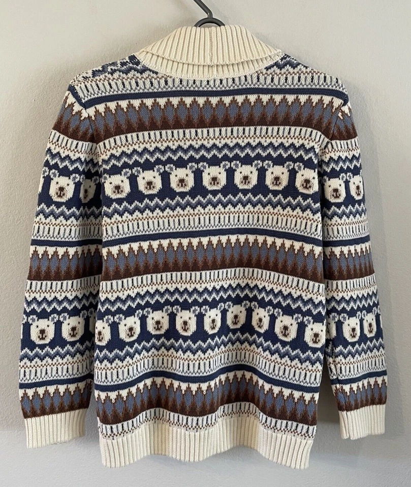 NWT Gymboree Kid Boys Polar Bear Fairisle Knit Cardigan Bear Hugs Blue Size 10 - Image 4 of 4