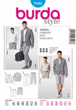 Men's Suit, Sport Jacket, Pants, Bermuda Shorts Burda Sew Pattern 7046 Sz 34-44