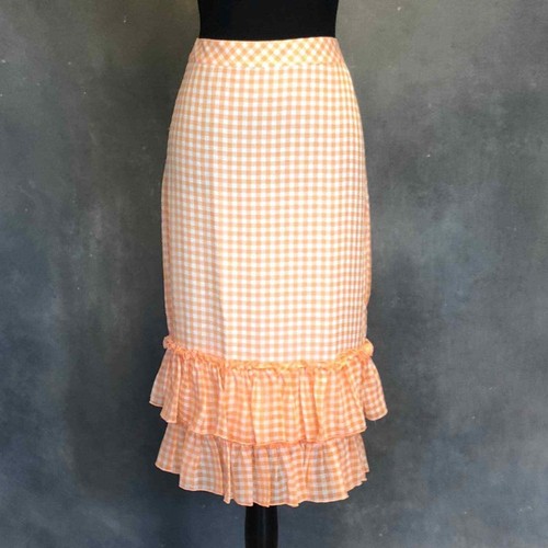 LPA High Waist Ruffle Skirt M Orange Gingham Back Slit Lined Pencil Women's New
