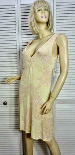 NWT$48 Cruz Natori Chemise Nightgown SMALL Yellow/Pink/White Scroll Rayon Blend - Picture 8 of 11