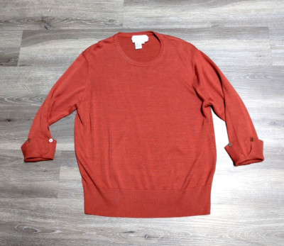 Monterey Bay Clothing Co Silk Blend Sweater 3/4 Cuffed Sleeve Rust Pullover Sz L
