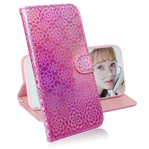 Bling Flower Wallet Phone Case For iPhone LG Infinix Tecno Google Sony Samsung - Picture 7 of 9