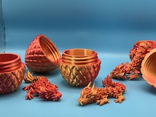 3D Printed Articulated Rose Dragon Iridescent Egg Fire Red/Gold Fidget Toy