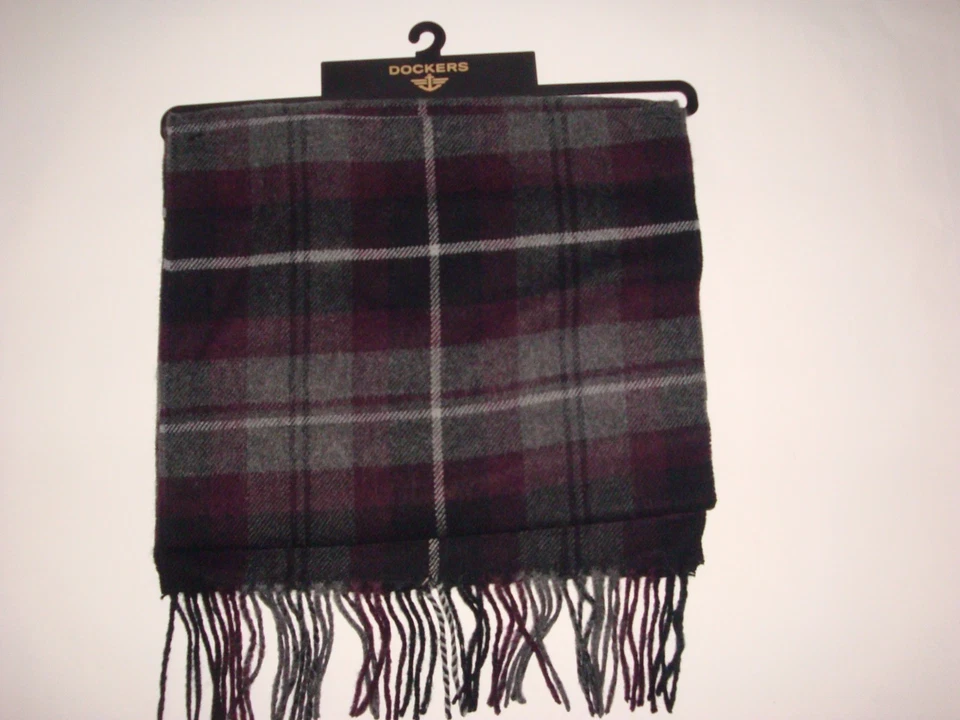 Bufanda a Cuadros Tejida Acrílica Dockers ~ Cuadros Borgoña ~ Nueva Con Etiquetas  Foto 2 de 4