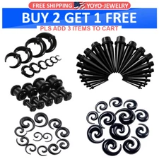 12-18pcs Black Stretching Kit Acrylic Ear Spiral Taper Plug Gauges Set 14G-20MM