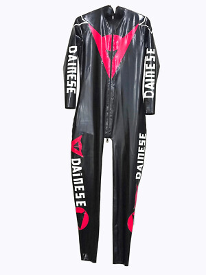 100% Latex Rubber Gummi Racing Catsuit Bodysuit Jumpsuit Front Zip 0.4mm S-XXL