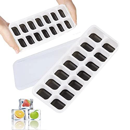 2Pack Flexible Silicone Ice Cube Trays Easy-Release w/ Spill-Proof Removable Lid