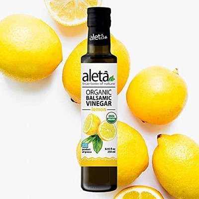 Aleta Organic, Infused Lemon Balsamic Vinegar, No Additives, Bottle, 8.45 oz.