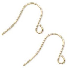 Earring, Gold Plated Brass 15mm Fishhook Ear Wire with Open Loop 10 OR 100