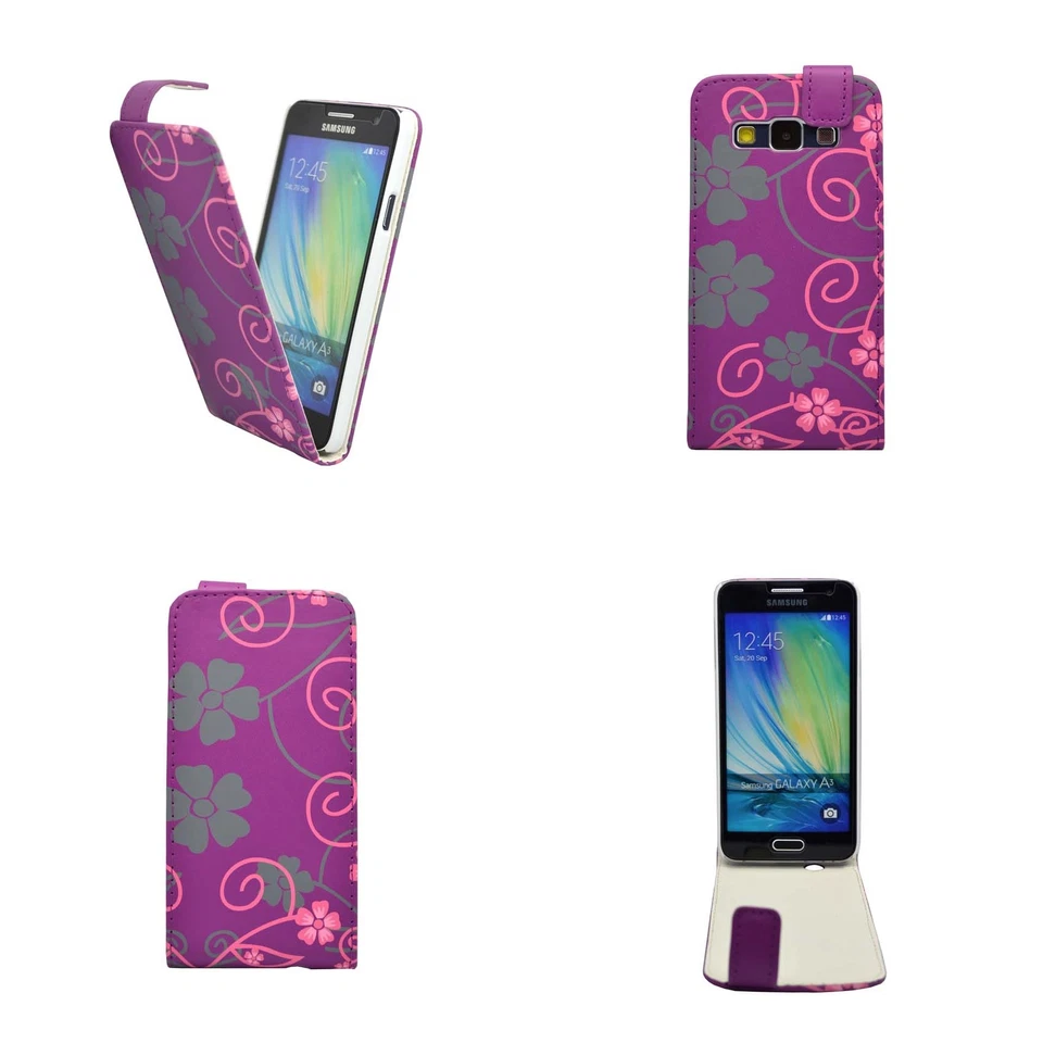 CASE FOR SAMSUNG GALAXY A3 FLIP PU LEATHER PINK FLOWER SWIRL POUCH PHONE COVER - Image 4 of 4