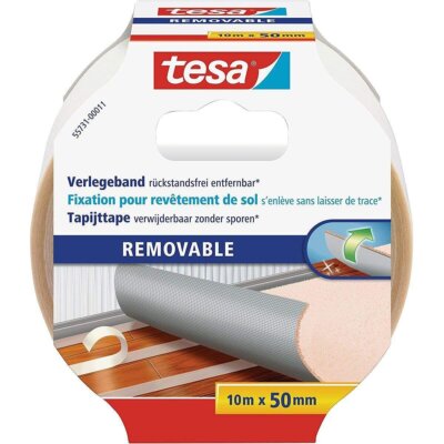 tesa Verlegeband rückstandsfrei entfernbar, Gewebeverstärkt, Doppelseitig, 10 m