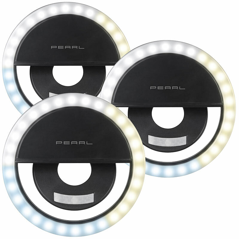 PEARL 3er-Set Akku-Ringlicht für Smartphones, 72 CCT-LEDs, Ø 3,3