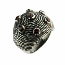 Large Sterling Silver Faceted Garnet Statement Ring Jewelry Gemstone 7 Stones