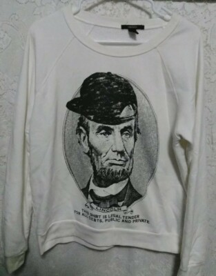 Abraham Lincoln Backwards Hat Crewneck President Sweater Size