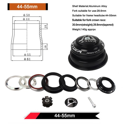 44-55/56mm Sealed Bearing Headset For MTB 1-1/8" Tapered Straight Fork Tube Part - Picture 9 of 13