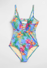 NWT ModCloth The Jenny Floral Tropical One-Piece Swimsuit - Blue - Size Large