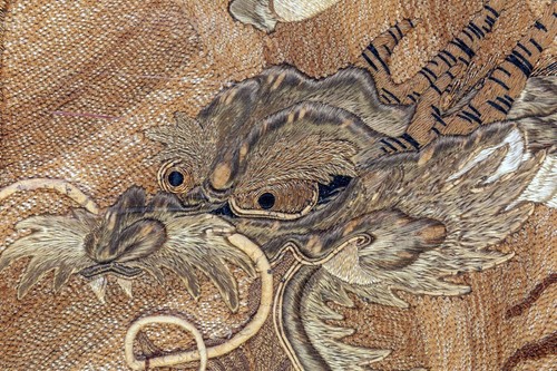 Framed Japanese Antique Phoenix and Dragon Tapestry Textile Meiji Period - Picture 4 of 9