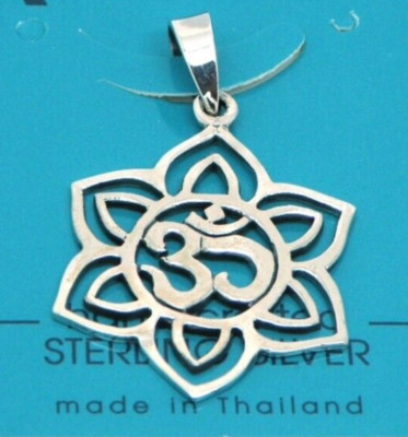 .925 Sterling Silber Yoga OM Aum Lotusblüte Anhänger