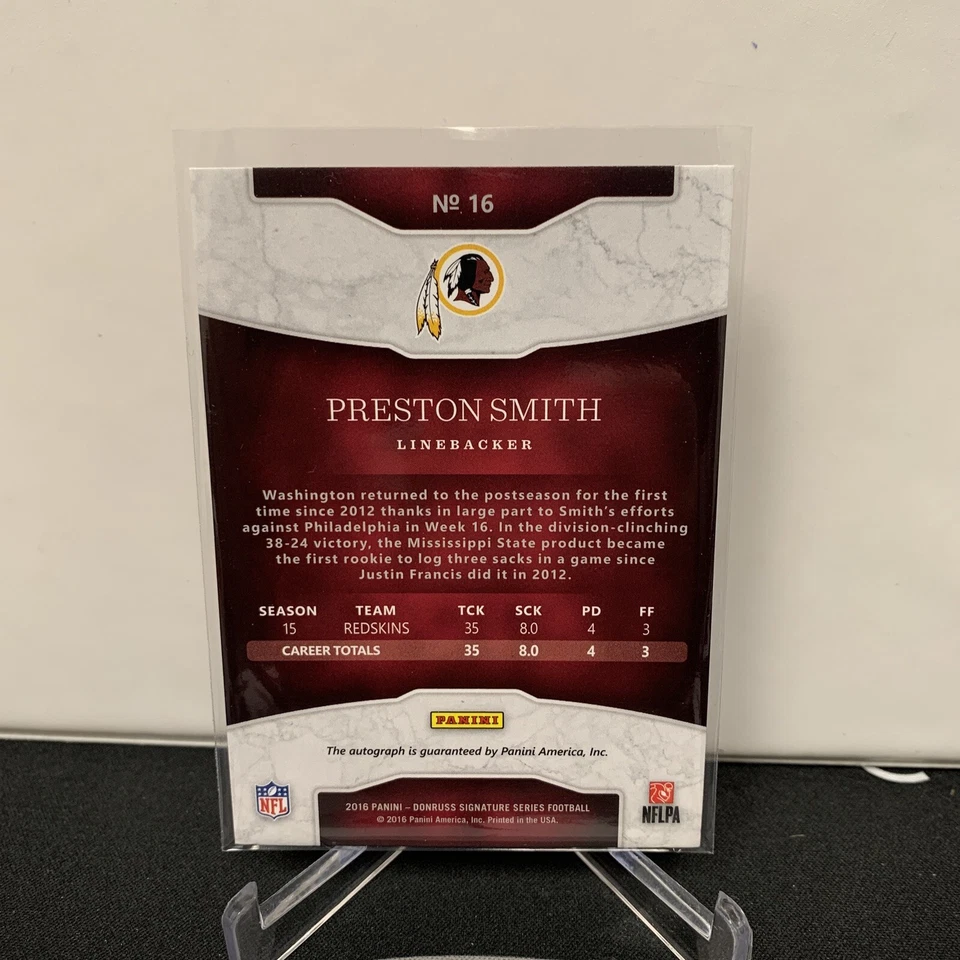 PRESTON SMITH 2016 DONRUSS SIGNATURE SERIES REDSKINS PACKERS AUTO #D /50 - Image 2 of 2