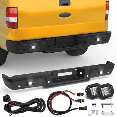 #ad Black Rear Step Bumper W Dubble LED Lights For 2006 08 Ford F150 w Sensor Holes $149.96