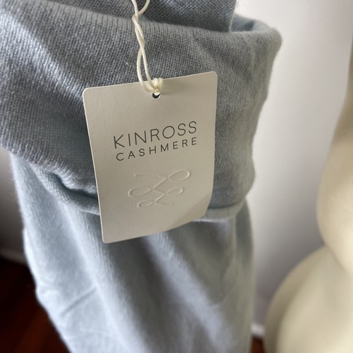 NWT Kinross Cashmere Cowl Neck Pleat Back Swing Sweater in Arctic Blue Small S - Picture 9 of 10