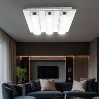 Deckenlampe Deckenleuchte Wohnzimmerleuchte Led Chrom Ringe Satiniert 9-Flammig