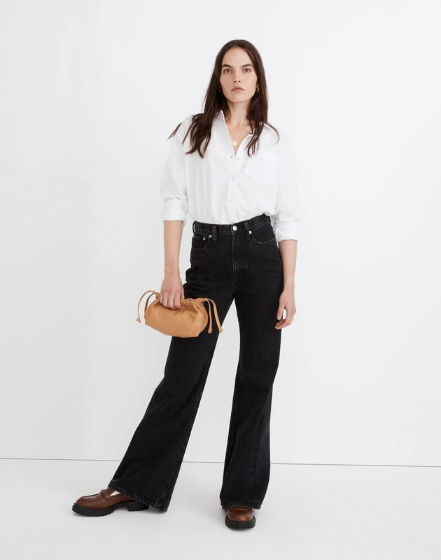 Madewell Baggy Flare Jeans in Lunar Wash black high waisted denim size 26
