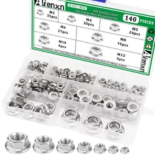 140PCS 304 Stainless Steel Hex Flange Nuts Assortment Kit - M3 to M12