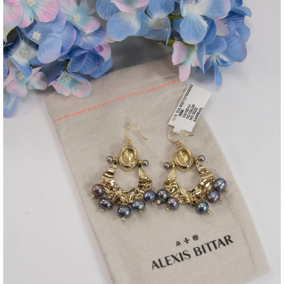Pendientes colgantes grandes Alexis Bittar oro navette cristal perla nuevos con etiquetas Foto 4 de 4