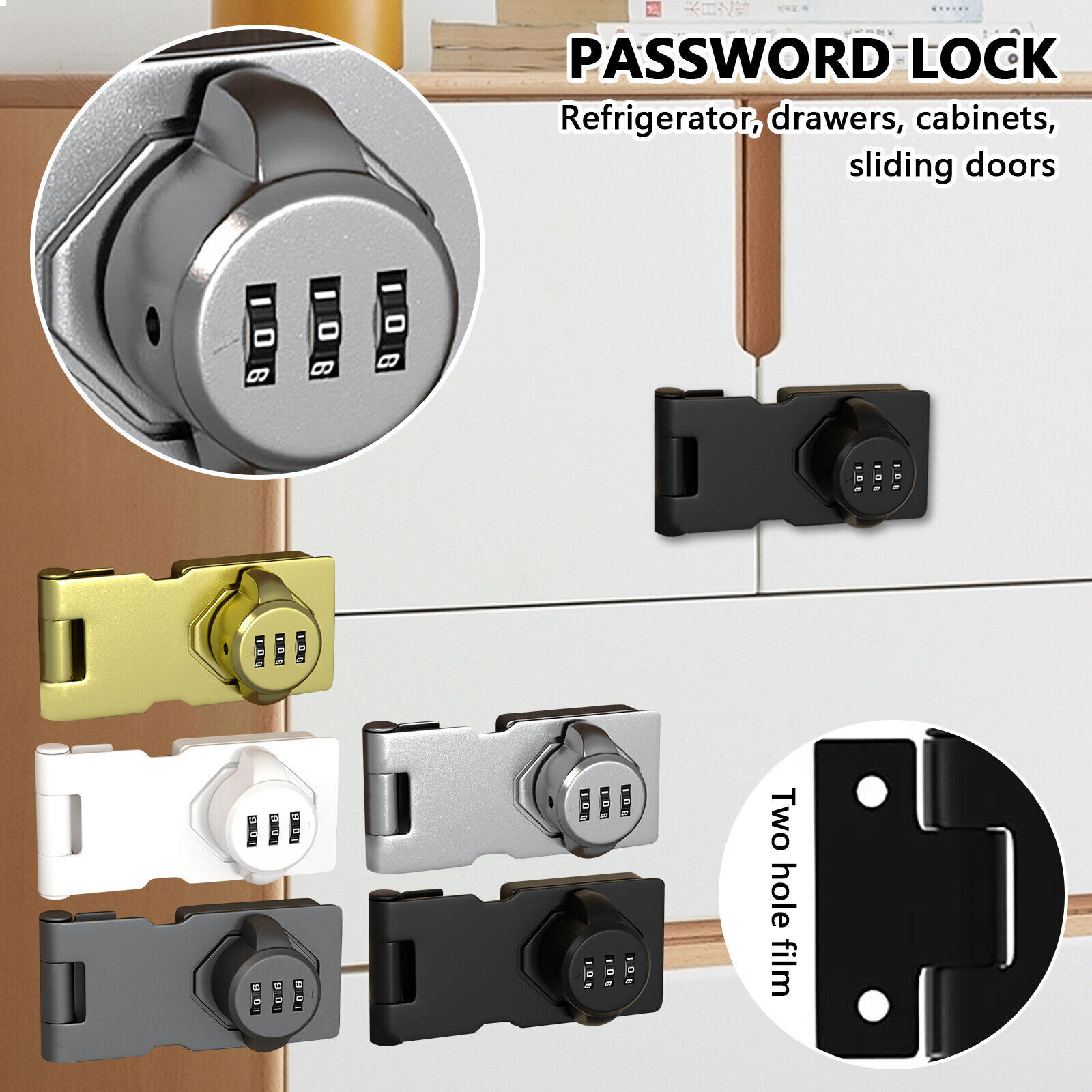 3-Digit Password Rotary Hasp Lock for Small Door Security