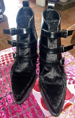 Women's Fearne Cotton Black Fur Front Ankle Boots Uk UK