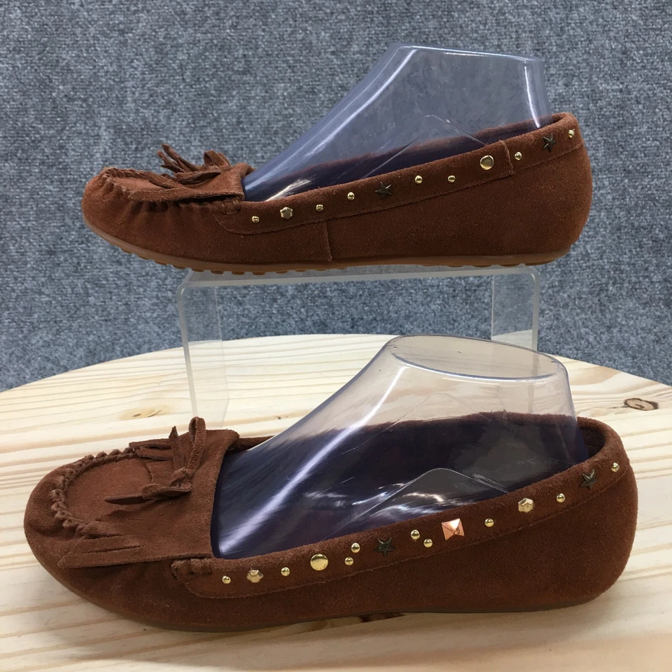 LEI 鞋女式 8 Fallon 乐福鞋平底棕色皮革铆钉蝴蝶结舒适 — 第 2/4 张图片