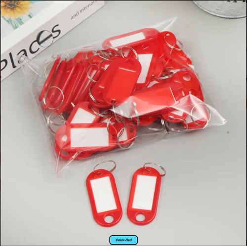 KeyTags with 10 Assorted Colors Plastic Key Rings ID Tags Name LABLE ...