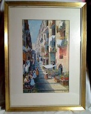 Yves Gianni, guazzo su carta, scena di via Napoli