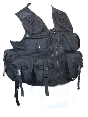 9 Pocket Black Tactical Vest - Army Military Assault Rig Ammo Pouch Combat Neu