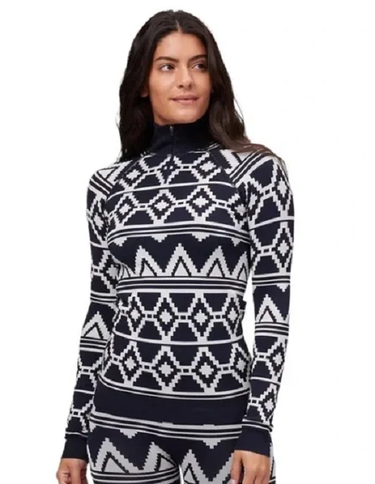 NEW XL Sweaty Betty Compression Base Layer Aztec Print Navy Half zip Activewear