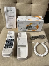 AT&T Corded Telephone White Trimline 210 Redial Memory Flash 10 Speed Dial Mute