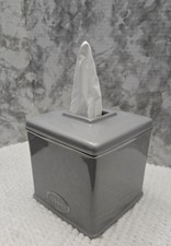 Pier 1 Imports Ceramic/Porcelain Tissue Cover, Square- Gray With Silver Trim