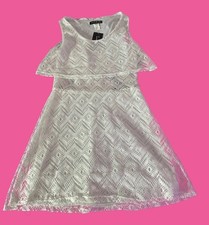 NWT French Atmosphere White Crochet Lace Mini Dress M Ruffle Sleeveless