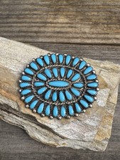 Native American Sterling Silver And Turquoise Cluster Pin