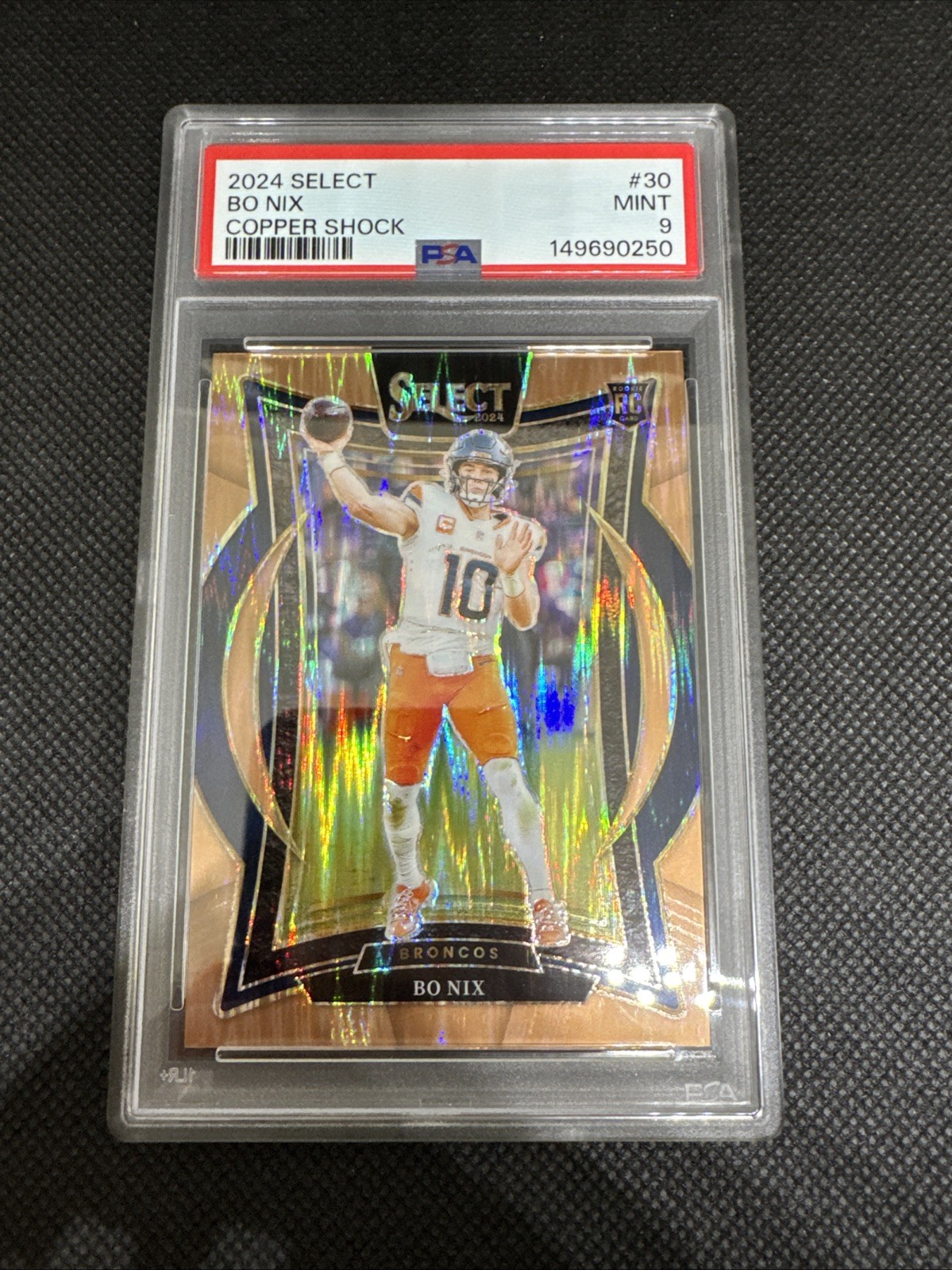 2024 Panini Select - Concourse Bo Nix #30 Copper Shock Prizm /299 (RC) PSA 9